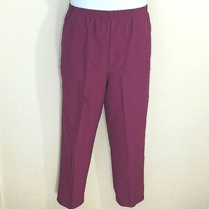 Purple High Waisted Elastic Waist Straight Leg Pants Pockets Small Casual Comfrt